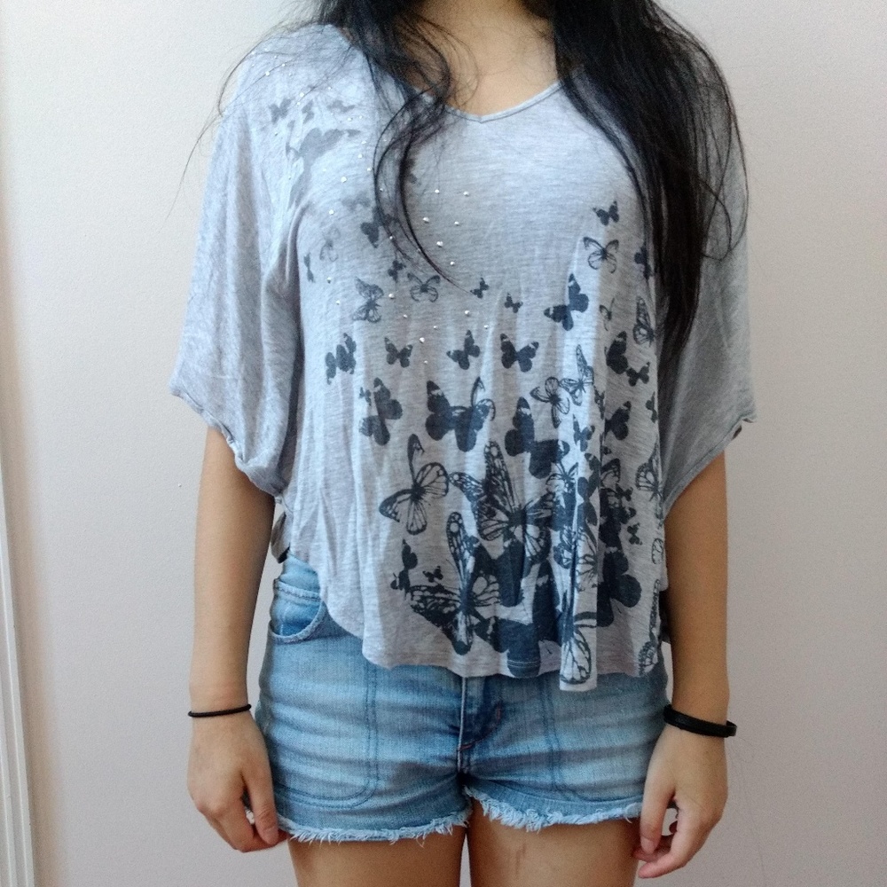 Express Gray Butterfly Blouse